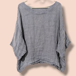 J. Jill Blue Sheer 100% Linen 3/4 Sleeve Boat Neck Oversized Top LG Lagenlook